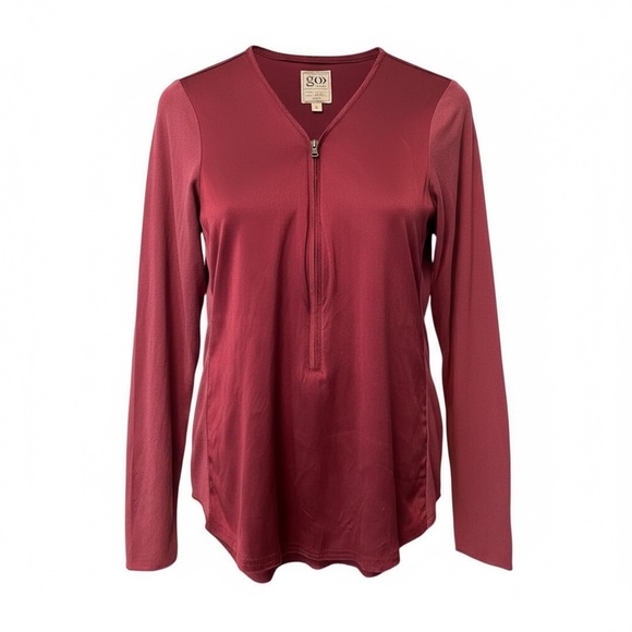 GO BY GO SILK ICONIC GO ZIPPY REDUX Blouse Womens Small Burgundy Red Zip Shirt - Picture 1 of 5